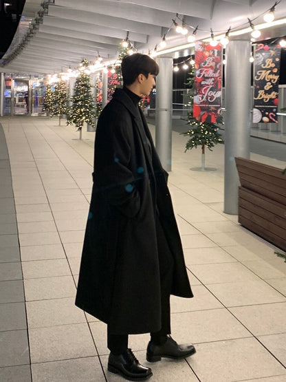 Warm Men's Trench Coat - Single-Breasted, Wool, Winter