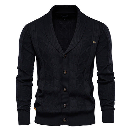 Soft Classic Men’s Cardigan - Shawl V Neck, Cotton Knit
