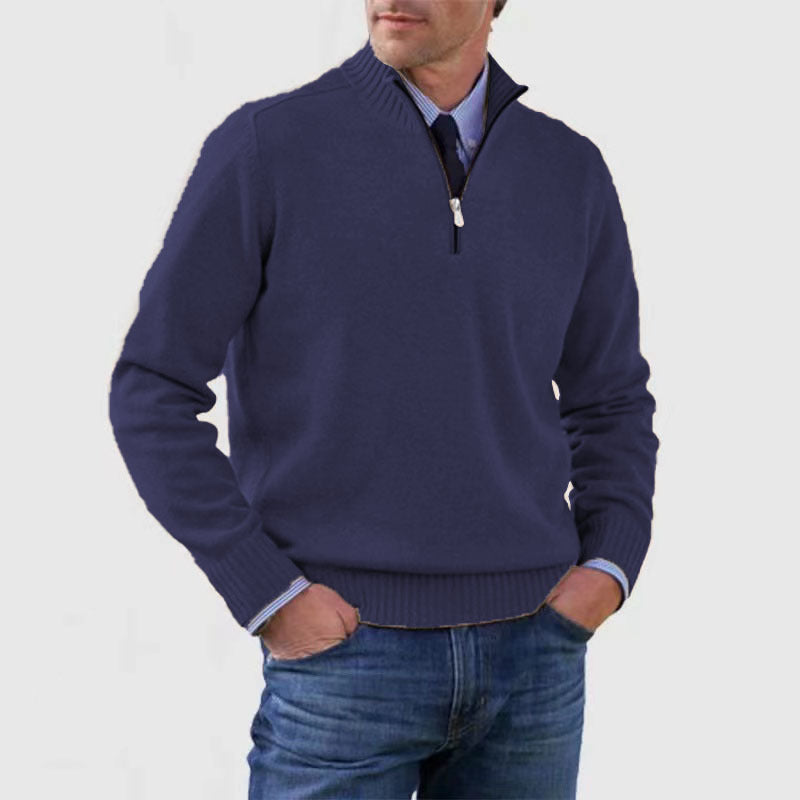 Blød herresweater med ståkrave - slim fit, akryl