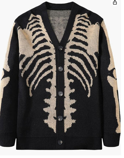 Oversized Men's Jacquard Cardigan - Skeleton Knit, Acrylic