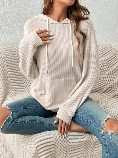 Soft Relaxed Women's Hooded Pullover - Ribbed Knit, Casual