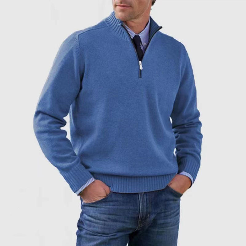 Blød herresweater med ståkrave - slim fit, akryl