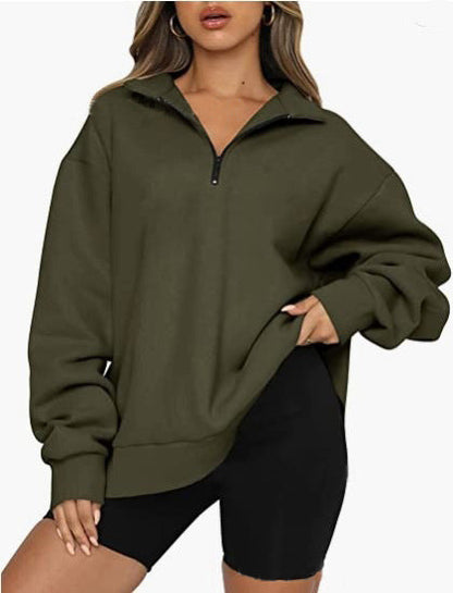 Lightweight Women Zip Sweatshirt - Oversized Pullover Casual