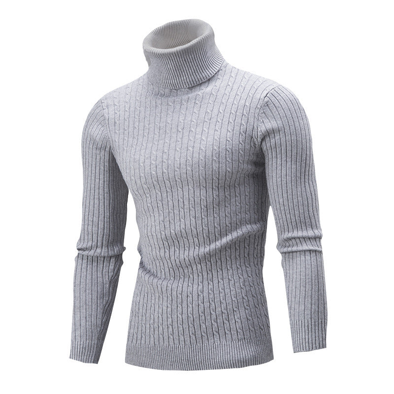 Eng anliegender Herren-Rollkragenpullover – Slim Fit, Zopfmuster, Winter