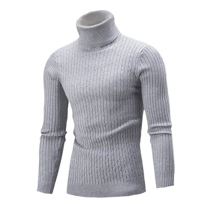 Eng anliegender Herren-Rollkragenpullover – Slim Fit, Zopfmuster, Winter