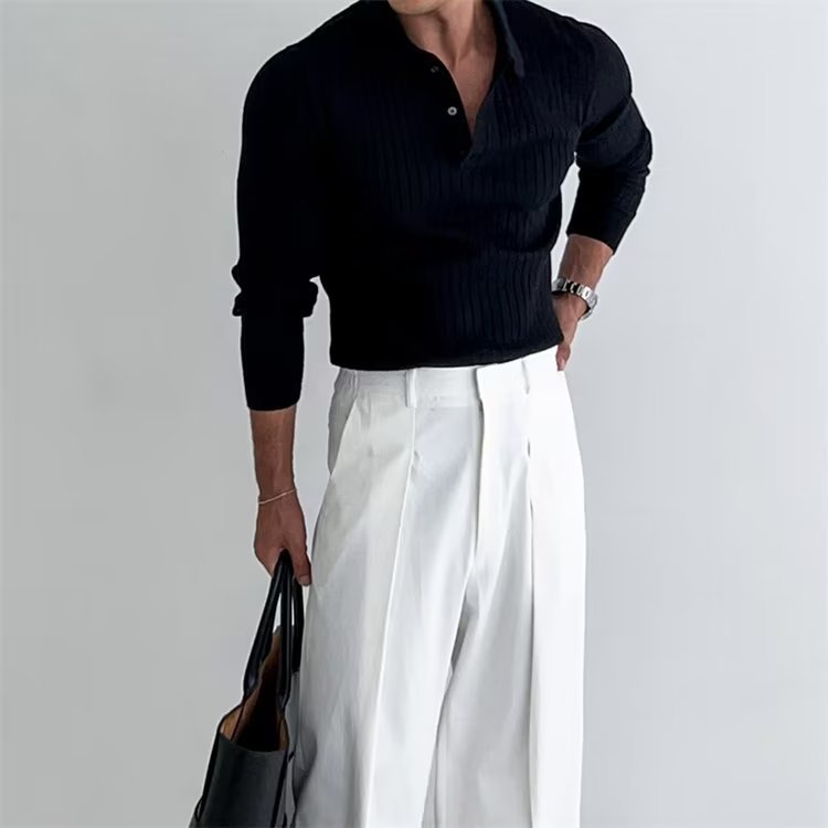 Fitted Men's Polo Shirt - Slim Ribbed Knitted, Smart Casual