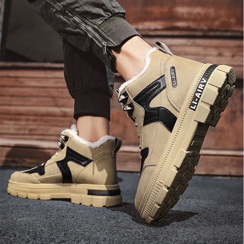 Insulating Men's Ankle Boots - High Top Faux Fur, PU Winter