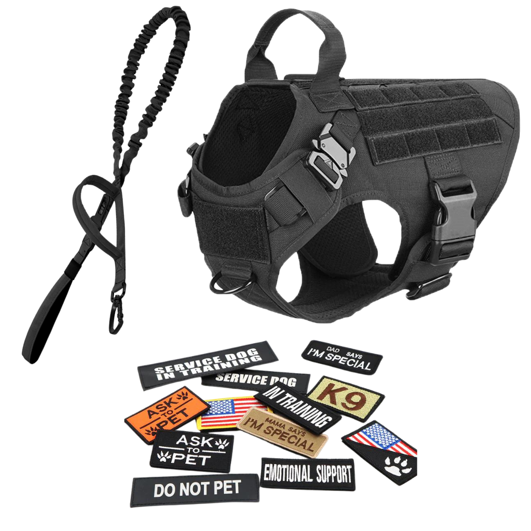 Tactical Dog Harness No-Pull With Front And Back D-Rings Quick-Release Buckles Top Handle Heavy-Duty Training