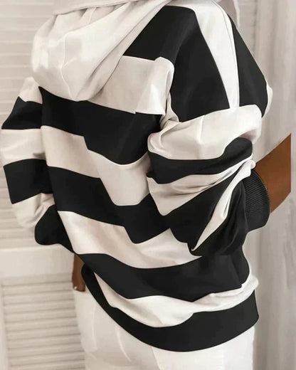 Soft Women’s Hooded Pullover - Striped Relaxed Cotton, Casual