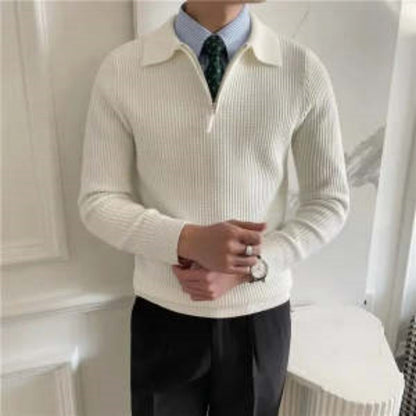 Figursyet herresweaterjakke - lynlåshals, ribstrik, afslappet