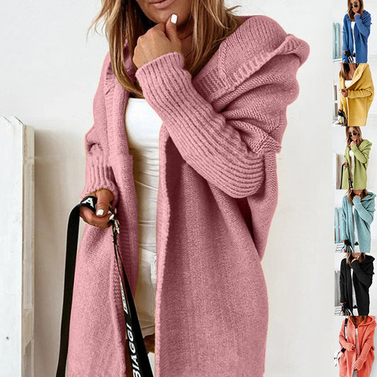 Warm Women's Hooded Cardigan - Batwing Knit, For Autumn