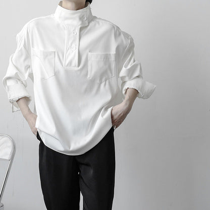 Soft Men’s Half Turtleneck Shirt - Stand Collar, Polyester