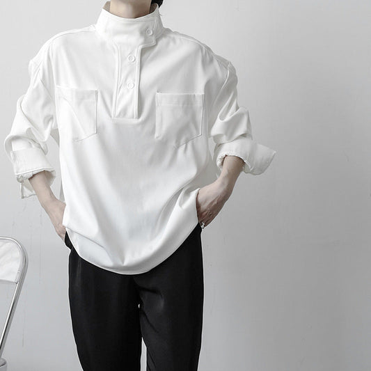 Soft Men’s Half Turtleneck Shirt - Stand Collar, Polyester