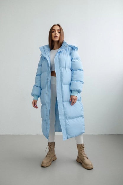 Warm Cozy Women's Puffer Coat - Longline, Cotton, Winter