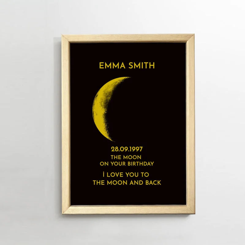 Personalized Moon Phase Art Print - Custom Date Design, Unique Birthday Gift, Handcrafted Lunar Wall Decor