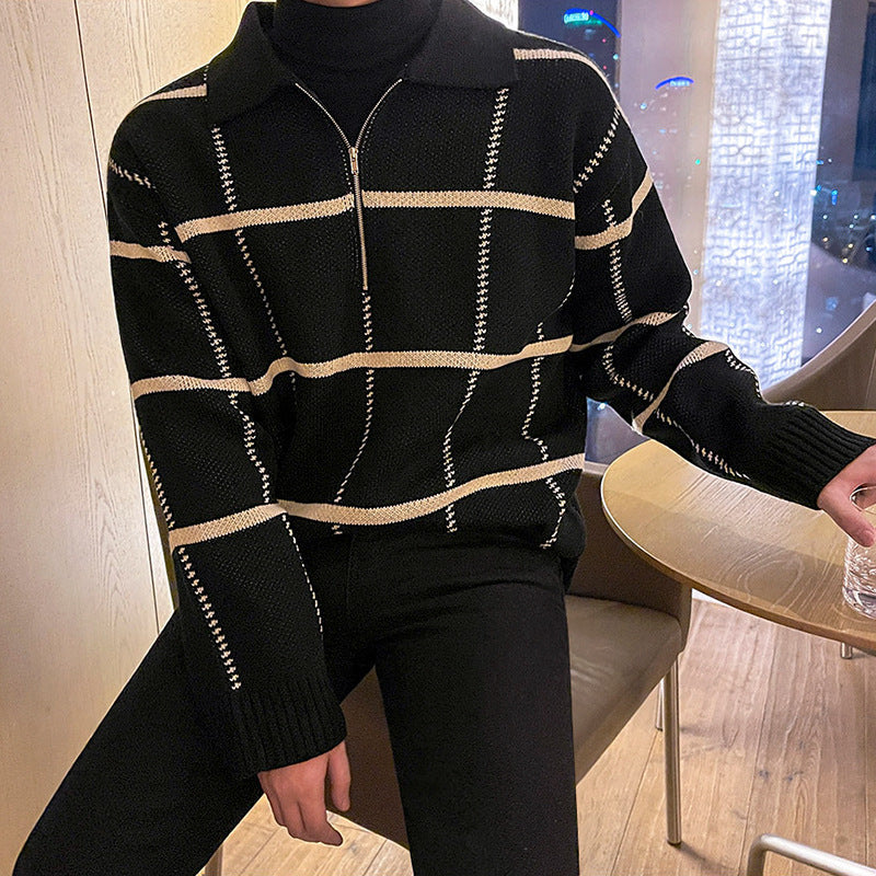 Oversized herre strikket polo - ternet revers, åben strik