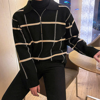 Oversized herre strikket polo - ternet revers, åben strik