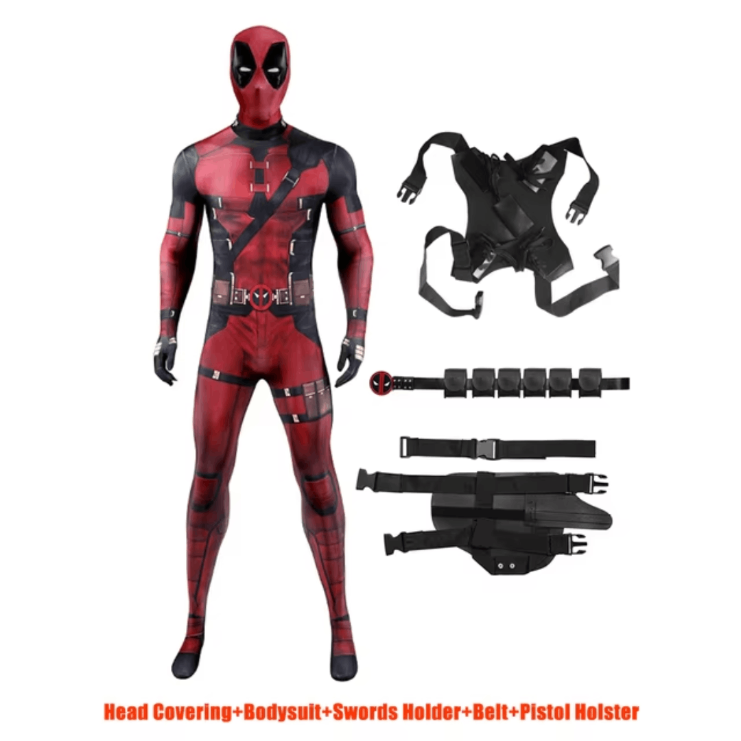 Adult & Kids Deadpool Costume with Mask and Complete Accessories - Marvel Superhero Outfit for Halloween and Cosplay Events