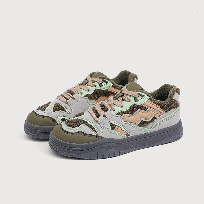 Lightweight women's sneakers - casual campus mid-cut, suede, lamb cashmere lining for daily wear