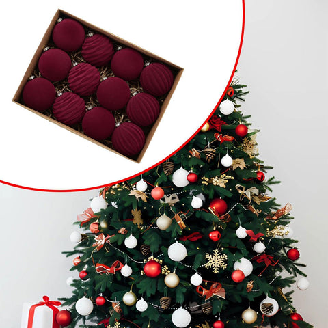 12Pcs 8cm Velvet Christmas Tree Ornaments - Durable Plush Hanging Decorations for Holiday Cheer, Gift Box Included