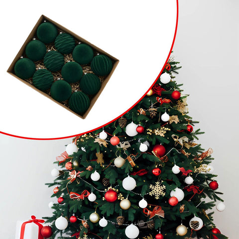 12Pcs 8cm Velvet Christmas Tree Ornaments - Durable Plush Hanging Decorations for Holiday Cheer, Gift Box Included