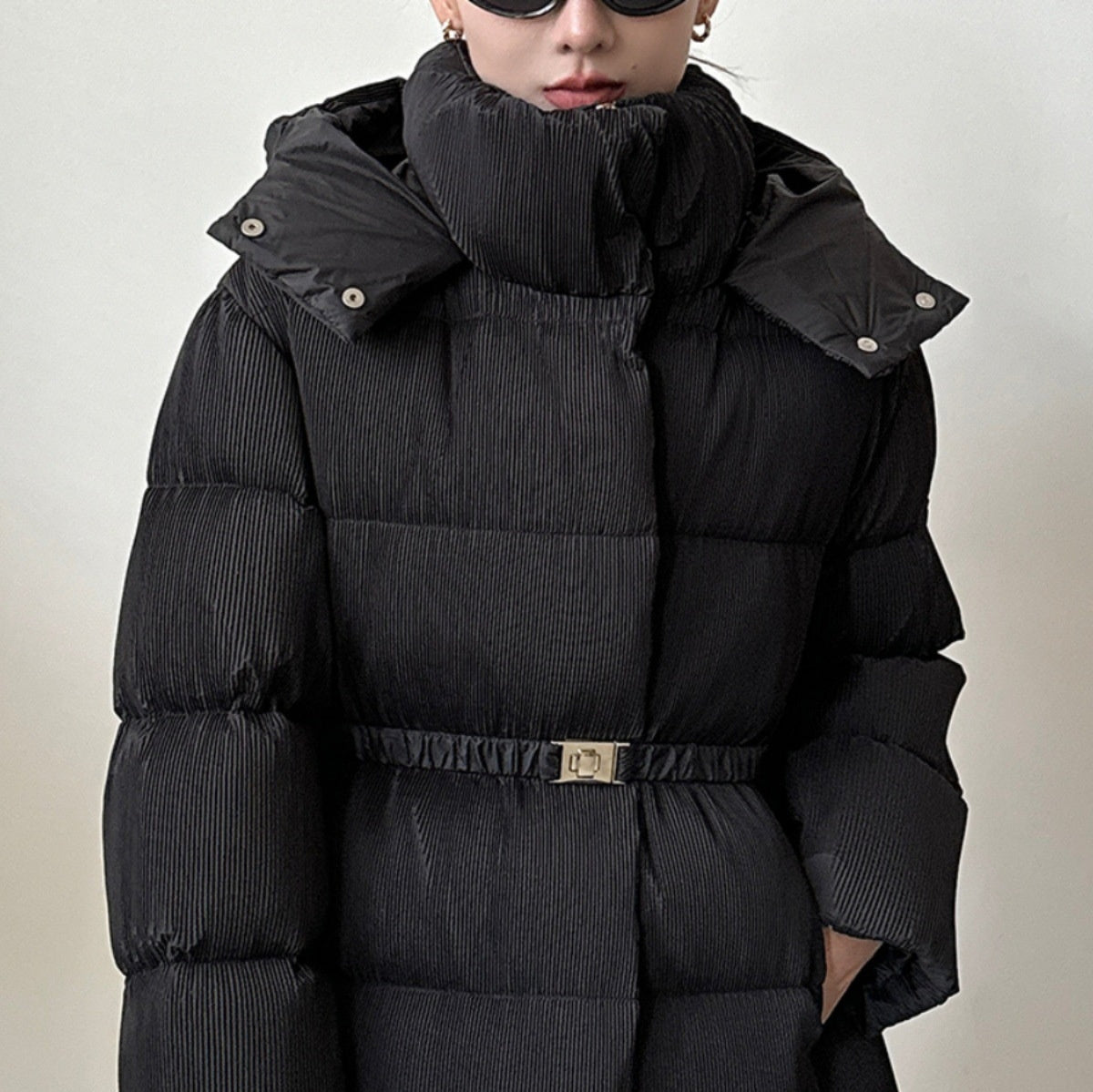 Insulating Women Down Jacket - Midlength Pleated, Winter