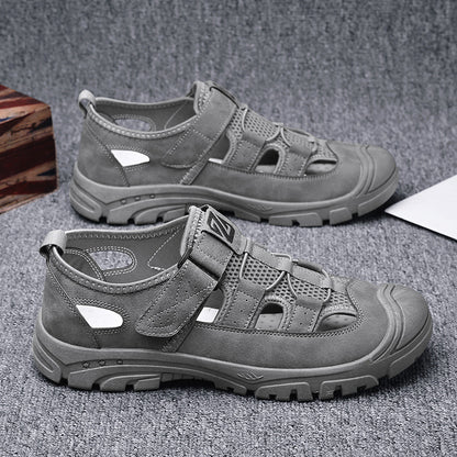 Breathable durable men's sandals - closed-toe, strappy, synthetic leather, casual outdoor