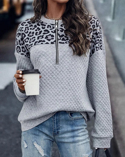 Warm Relaxed Women’s Pullover - Half Zip, Quilted, Casual