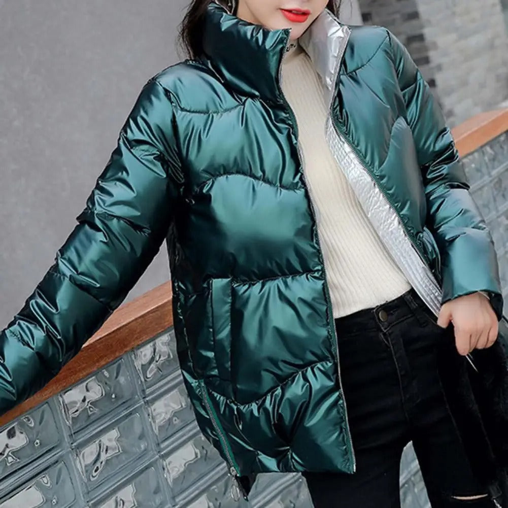 Warm Women’s Puffer Jacket - Cozy Glossy Shell, City