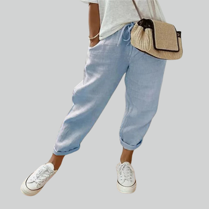 Höst Bomull Linne Vida Byxor - Avslappnade Högmidjade Byxor för Kvinnor