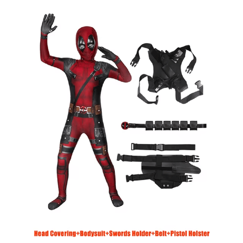 Adult & Kids Deadpool Costume with Mask and Complete Accessories - Marvel Superhero Outfit for Halloween and Cosplay Events