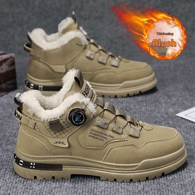 Insulating Men’s Casual Shoes - Chunky Ankle, Leather, Warm