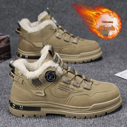 Insulating Men’s Casual Shoes - Chunky Ankle, Leather, Warm