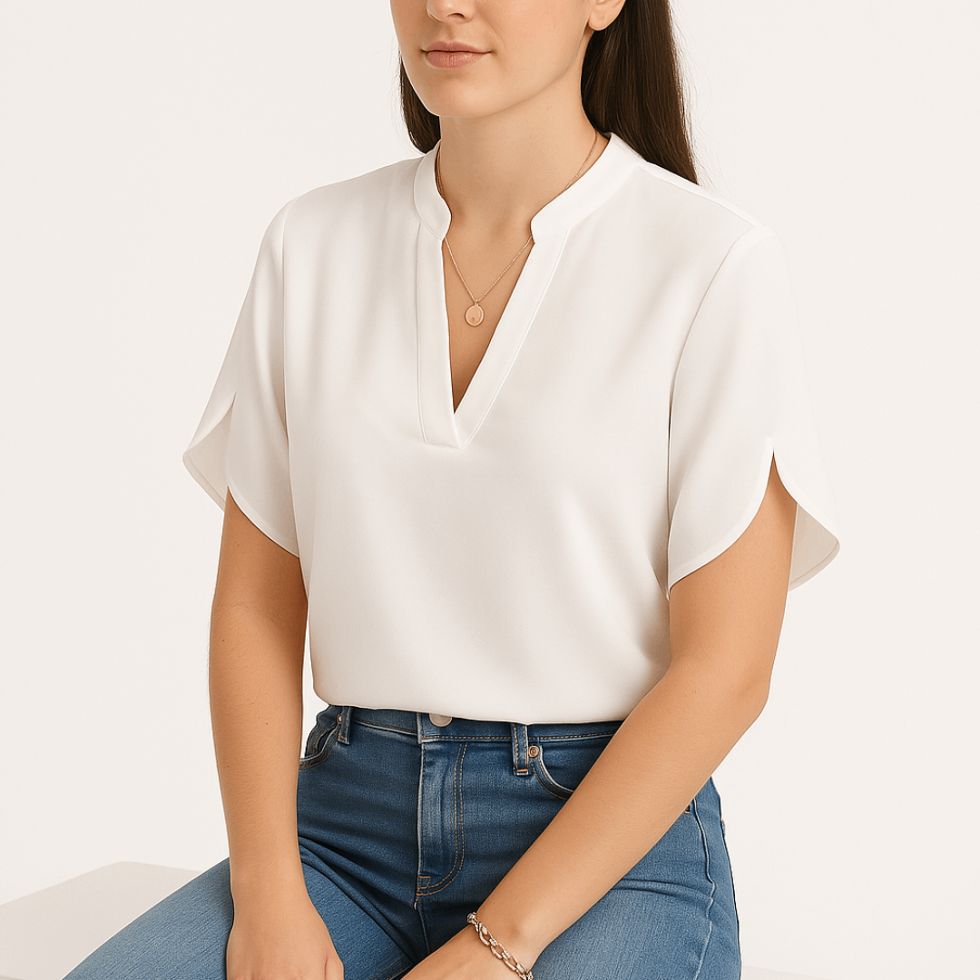 Sommer toppe til kvinder Bluse V-hals Kortærmet Løs Hvide Skjorter Mode