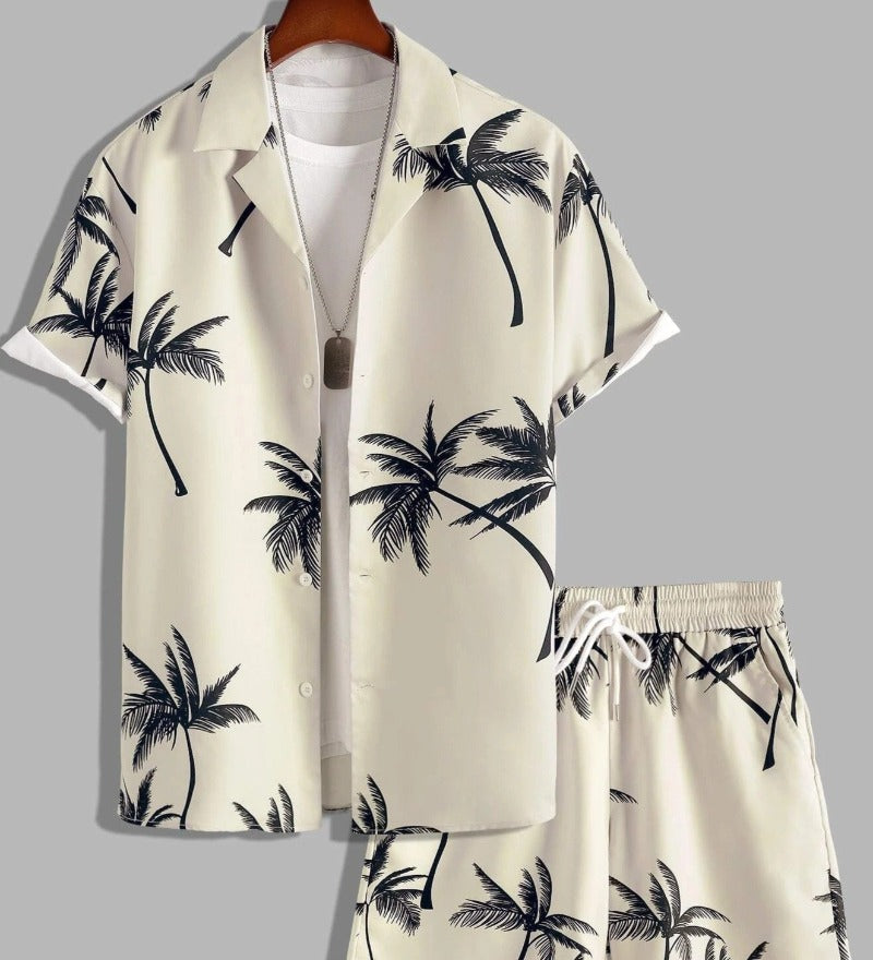 Variant image for Men's Summer Set with Tropical Print, Lightweight Shirt and Shorts, Relaxed Fit for Warm Weather Casual Outings-1