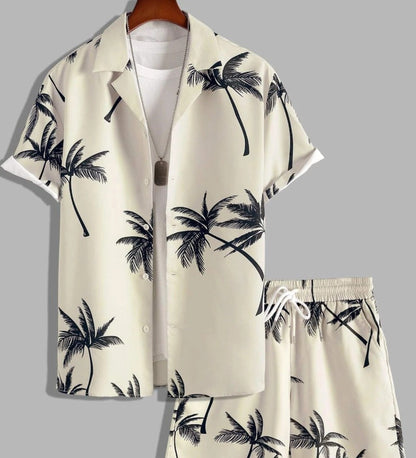 Variant image for Men's Summer Set with Tropical Print, Lightweight Shirt and Shorts, Relaxed Fit for Warm Weather Casual Outings-1