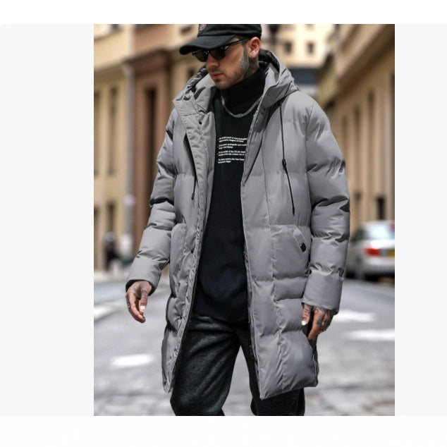Warm Men's Long Puffer Coat - Hooded Quilted Cotton, Urban