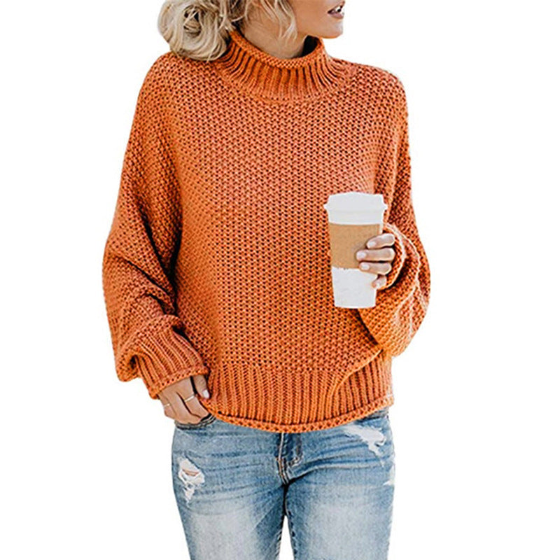 Warm Women's Pullover Sweater - Turtleneck Knit, Winter