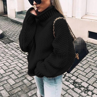 Oversized Women Turtleneck Sweater - Chunky Knit, Winter