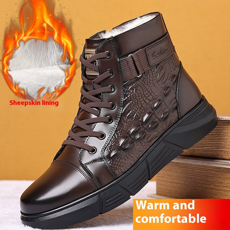 Insulating Men's Leather Boots - High Top, Fur Lined Winter