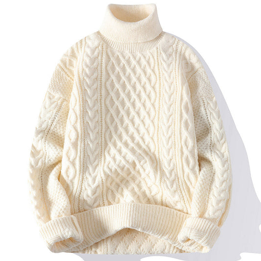 Warm Men's Turtleneck Sweater - Oversized Cable Knit, Wool