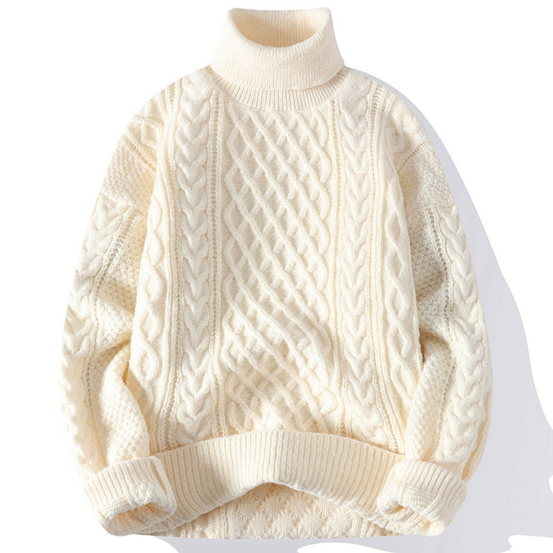Warm Men's Turtleneck Sweater - Oversized Cable Knit, Wool