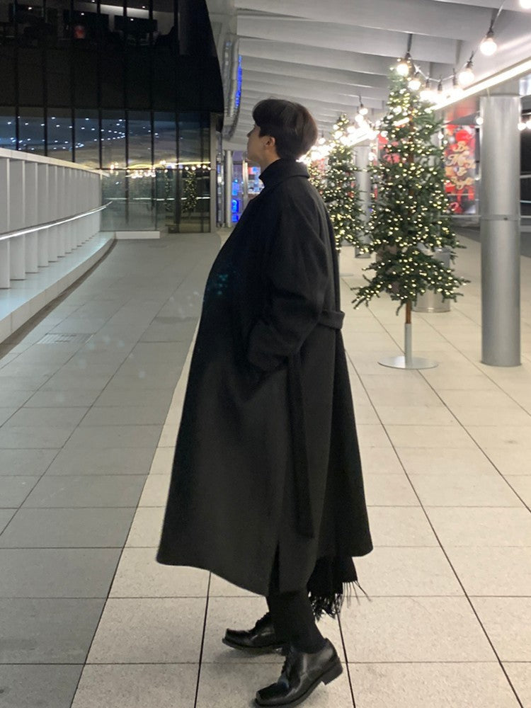 Warm Men's Trench Coat - Single-Breasted, Wool, Winter