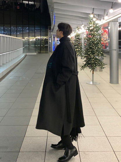 Warm Men's Trench Coat - Single-Breasted, Wool, Winter