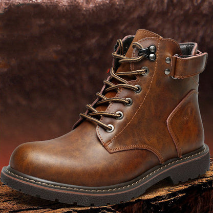 Warm Classic Men Boots - Mid-Top, PU Leather, For Winter