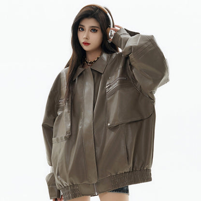 Chaqueta suave para hombre de cuero PU - estilo motociclista/motero, cuero PU duradero, ropa de primavera