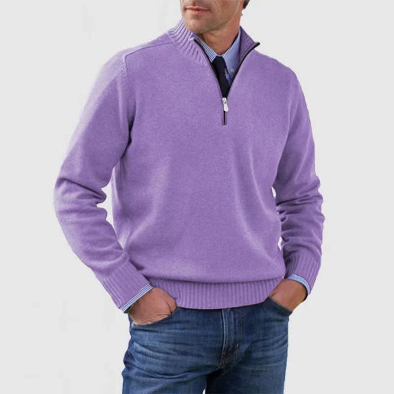 Blød herresweater med ståkrave - slim fit, akryl