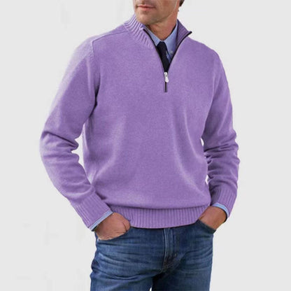 Blød herresweater med ståkrave - slim fit, akryl