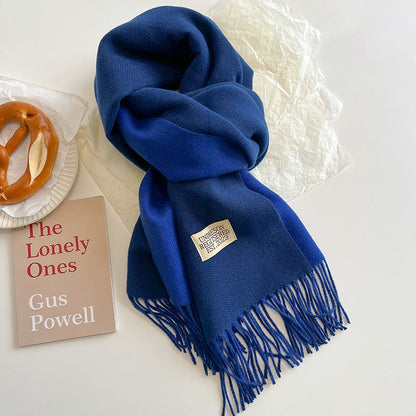 Warm Women Scarf - Reversible Fringed Cashmere Winter
