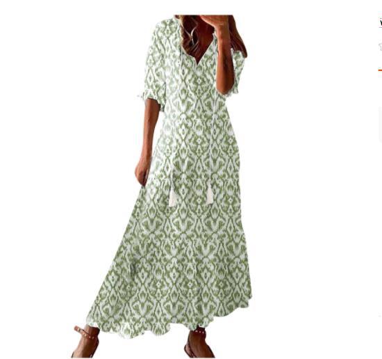 Vestito leggero da donna - stampa bohemien, scollo a V, maniche lunghe, vita media, abbigliamento casual quotidiano